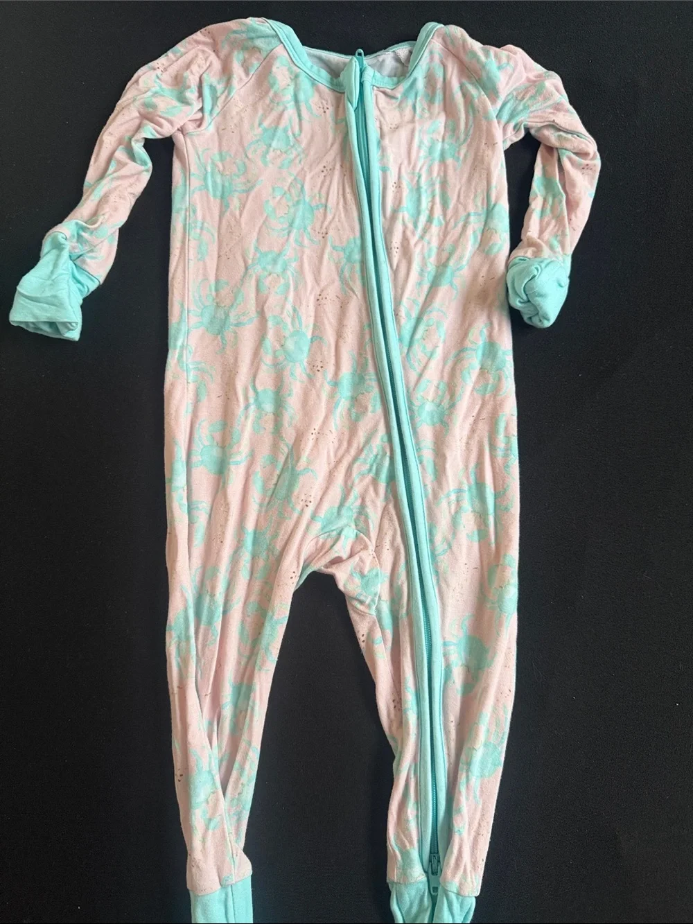 Infant One-Piece Zipper Pajamas in Pink and Mint